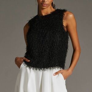 Current Air Textured Sparkle Black Fuzzy Sleeveless Top For Anthropologie Size L